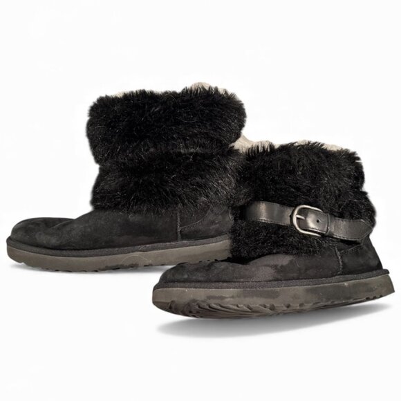 UGG Classic Buckle Mini Boots – Black – Faux Fur/Shearling Lined – Women’s US 10 - Picture 3 of 8